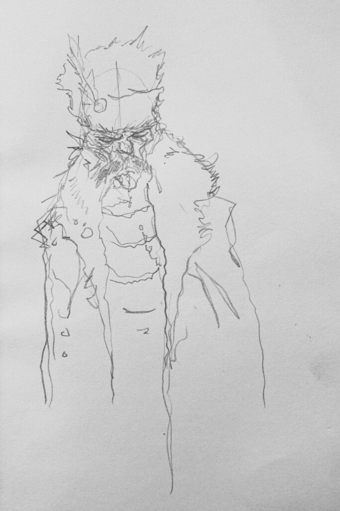 sketch of the character “Count Orlok” from the movie Nosferatu 2024, done in graphite on white paper.